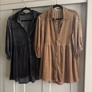 NWoT Velvety Button-Up Baby Dolls in Black and Tan